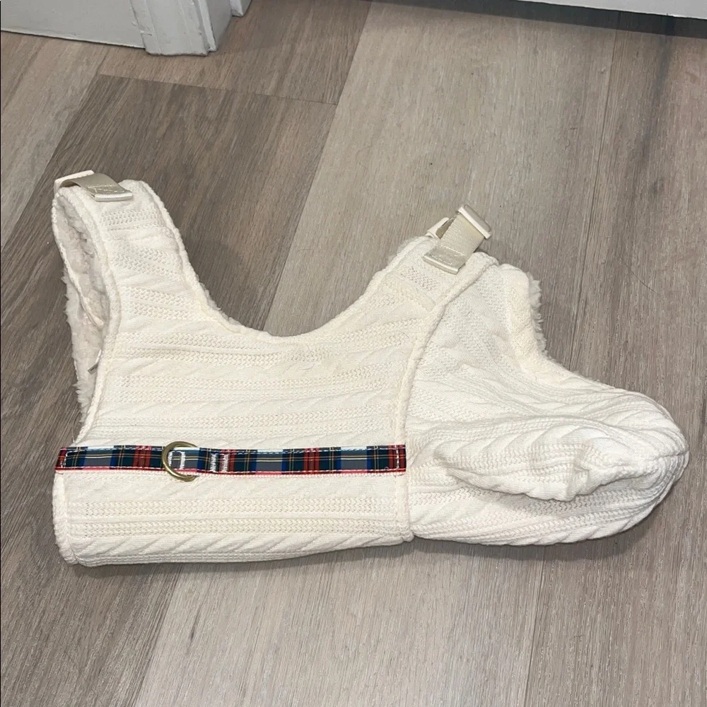 Cable knit Plaid PREPPY Dog Hoodie sweater harness vest adjustable Coat dog L